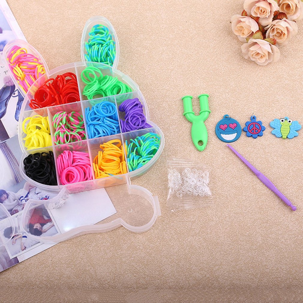Rabbit Boxed Loom Band DIY Bracelet Weaving Machine Colorful Elastic Rubber Band Knitted Crafts Kit for children