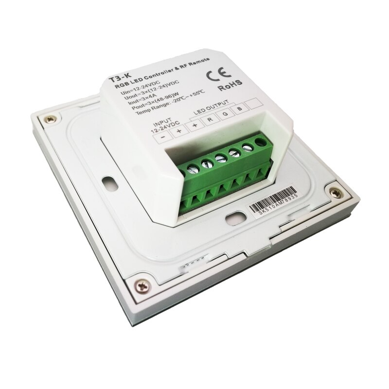 Dc 12v -24v vægmonteret manuel knappanel rgb strip controller dual 2.4 ghz og pwm signal  t3-k 144w led rgb strip controller