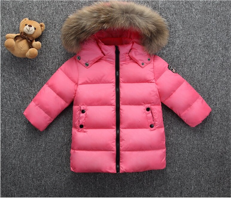 Boys Girls White Duck Down Jacket Kids Hooded Fur Collar Warm Coats Children's Down Jackets 2- 7 Years Baby: Pink / 4T