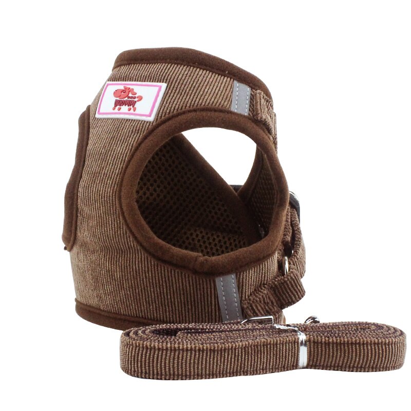 Cat dog adjustable harness vest reflective puppies cat harness vest with traction lead rope pet accessories breathable pet vest: HGA002146-Brown / M