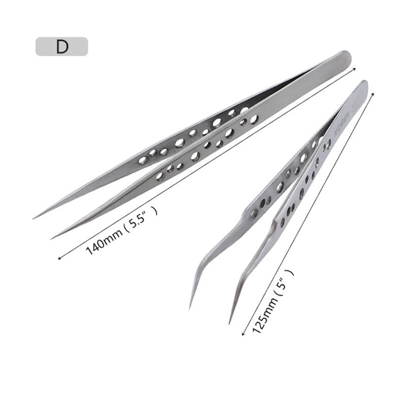 Delcast TZ-8X 8-Piece ESD Safe Anti-Static Stainless Steel Tweezers Set – Precision Tipped, Coated Handles, For Electronics, Jewelry, Crafts, Splinters