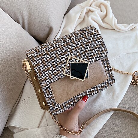 femme rabat carré sac nouvelle laine femmes sac à main serrure chaîne épaule Messenger sac de voyage sac: Kaki