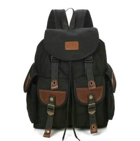 X-Online 032717 canvas travel backpack student school bag: Black