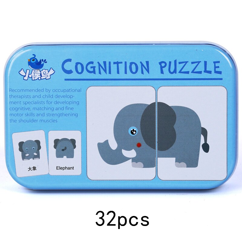 Kids Baby Cognitive Puzzle Cards Montessori Educational Toys Matching Game Cartoon Vehicle Animal Fruit English Learning Cards: Animal