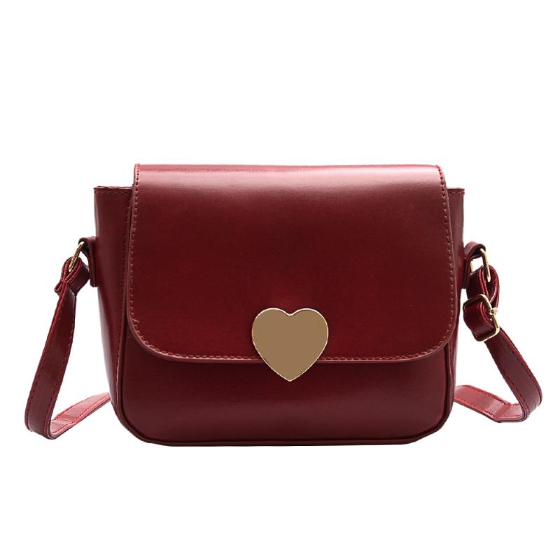 Moda de couro do plutônio ombro saco do mensageiro das mulheres cor sólida crossbody satchel sacos retro metal amor fivela pequenas bolsas: Vermelho