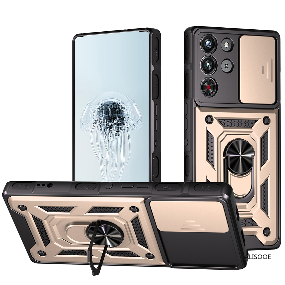 Funda for ZTE Redmagic 10 Pro Case Slide Camera Ring Stand Protection Cover for ZTE Red Magic 10 Pro Plus Shockproof Capa: Dark Grey / ZTE nubia Red Magic 10 Pro+