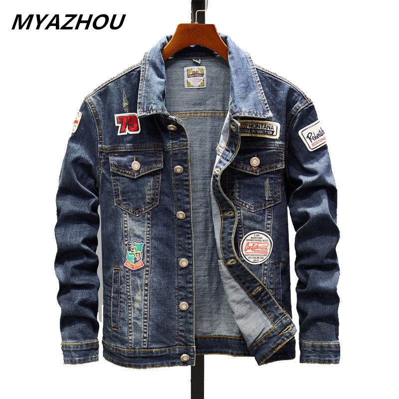 men's denim jacket embroidery denim jacket Slim casual street clothing retro men's denim jacket