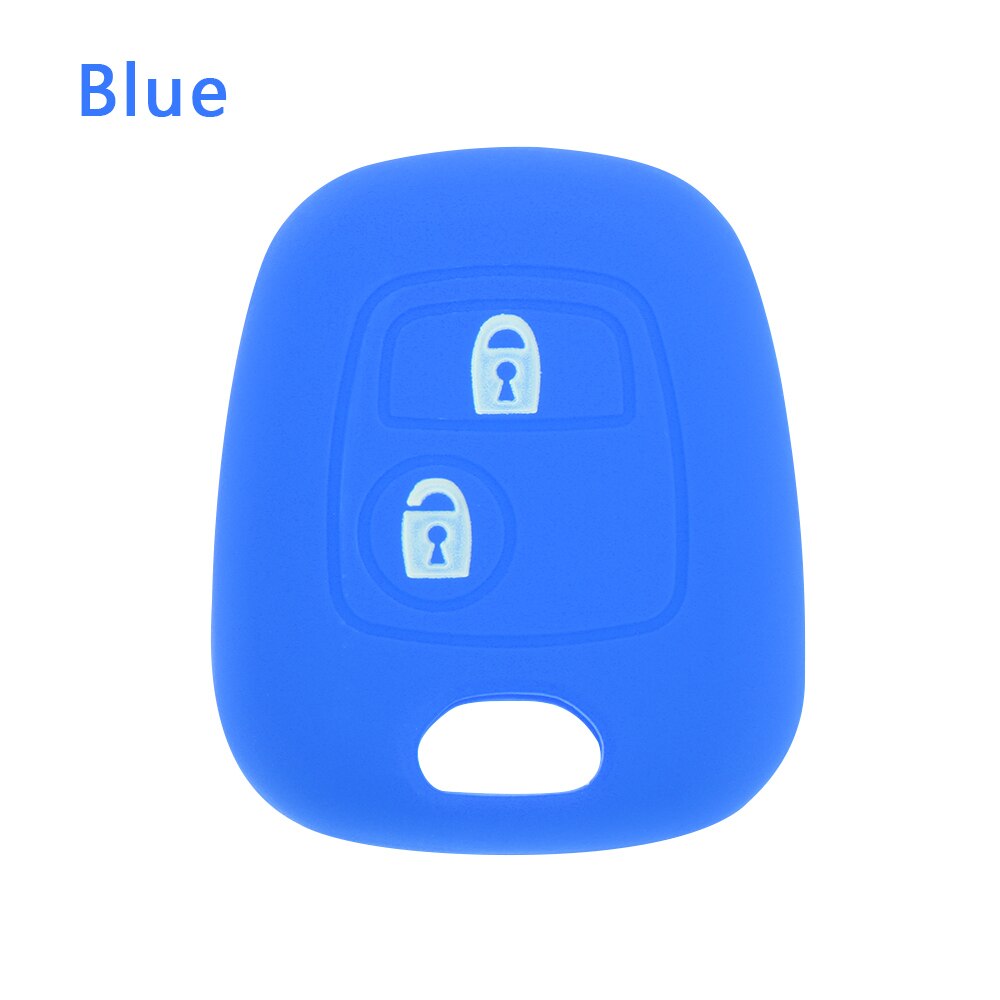 Capa de chave de carro de silicone, para peugeot 206 307 207, 2 botões, capa de chave de carro, suporte, conjunto de chave remota, imperdível capa protetora de chave macia: blue