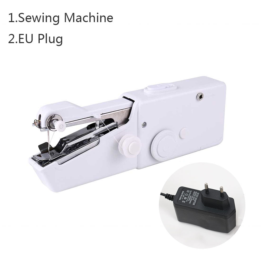 INNE Portable Mini Hand Sewing Machine Household Electric Quick Repair Clothes Straight Stitch Needlework Tool DIY Accessories: EU machine White