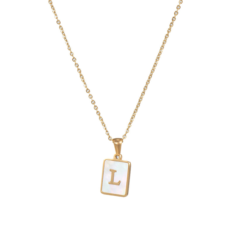 E.B.belle Collar con inicial minimalista de concha de nácar de acero inoxidable sin deslustre, collar con letras chapadas en oro para mujer