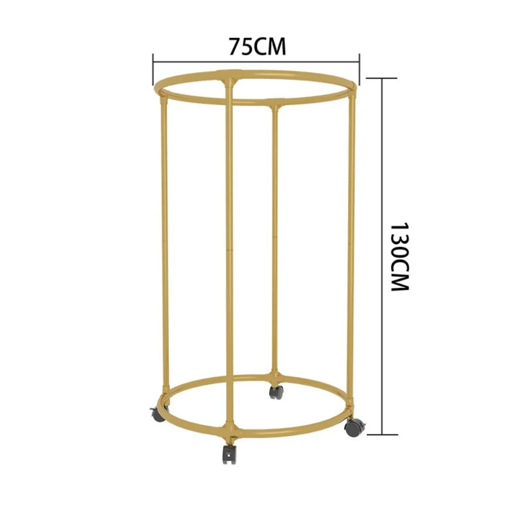CC Kledingwinkel Displayrek Gouden Ronde Metalen Roterende Kledingstandaard met Wielen Beweegbare Ringvormige Kleding Organizer Rack
