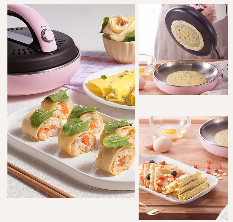 Automatic Non-stick Crepe Makers mini Pancake machine Pizza Maker Household Kitchen Tool electric baking pan Metal stent EU