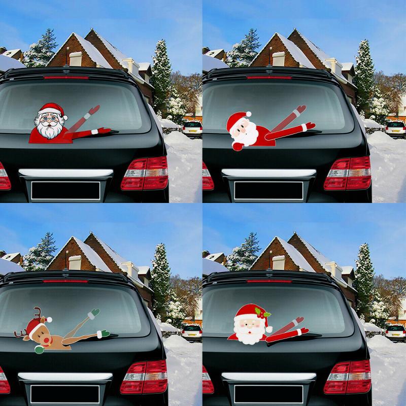 Juledekoration julemanden 3d pvc viftende bil klistermærker styling vinduesvisker mærkater bagrude dekoration