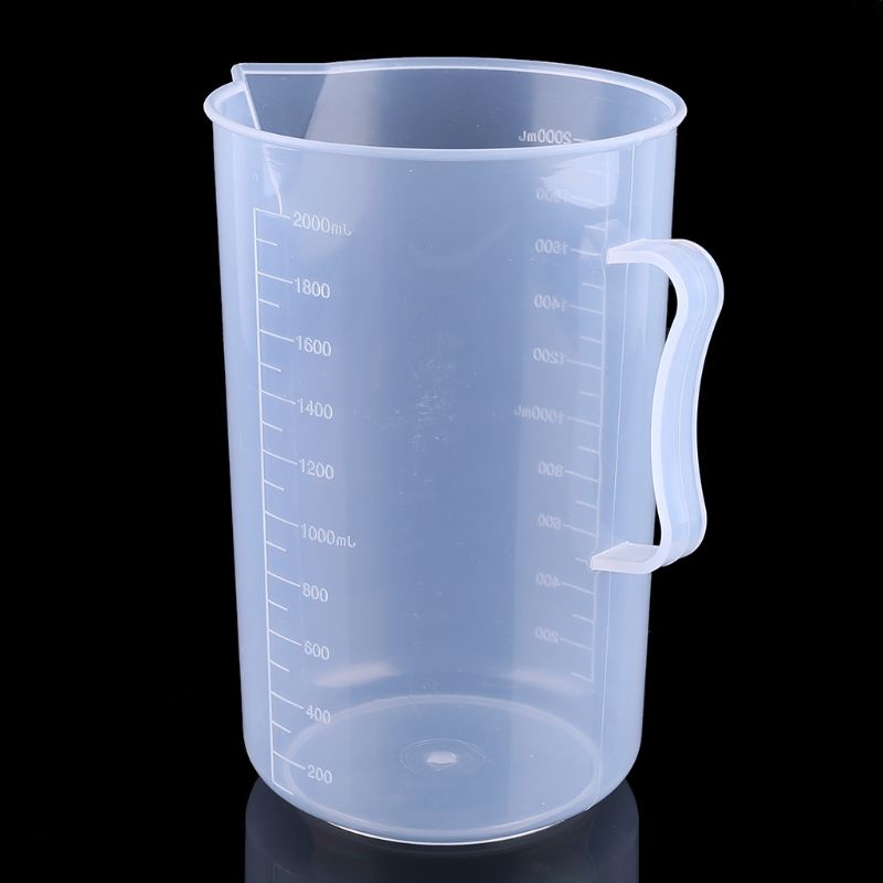 Vaso de precipitados de polipropileno de 2000mL con capacidad de ASA, plástico blanco transparente de laboratorio con mango y boquilla