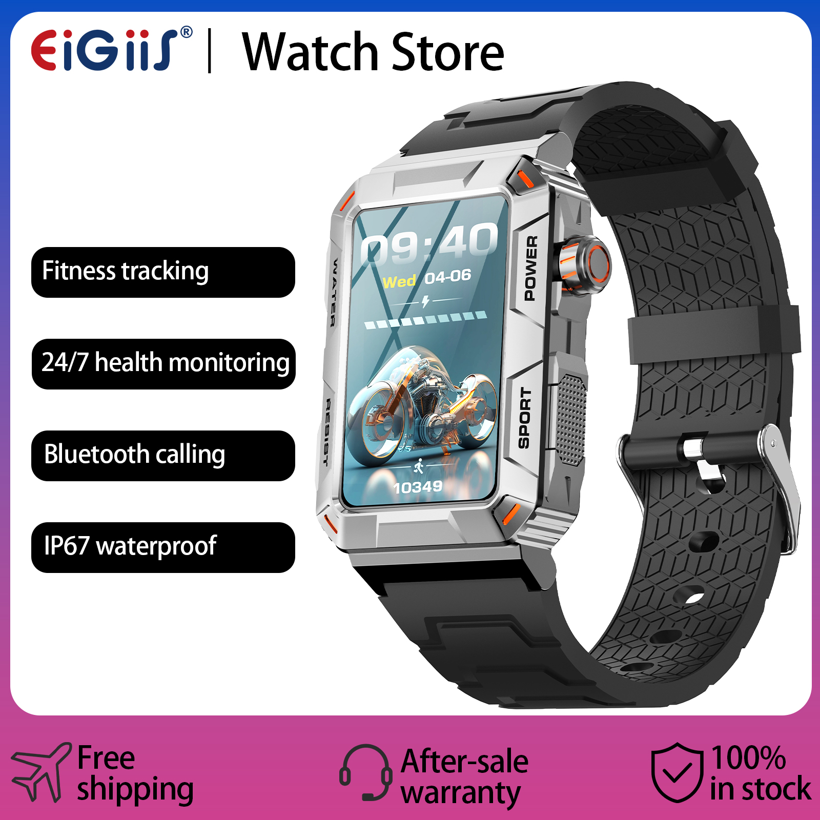 Inteligentny zegarek EIGIIS MT88 1,57 "ekran HD zegarki wojskowe śledzenie zdatność połączenie Bluetooth monitor zdrowia IP67 wodoodporny