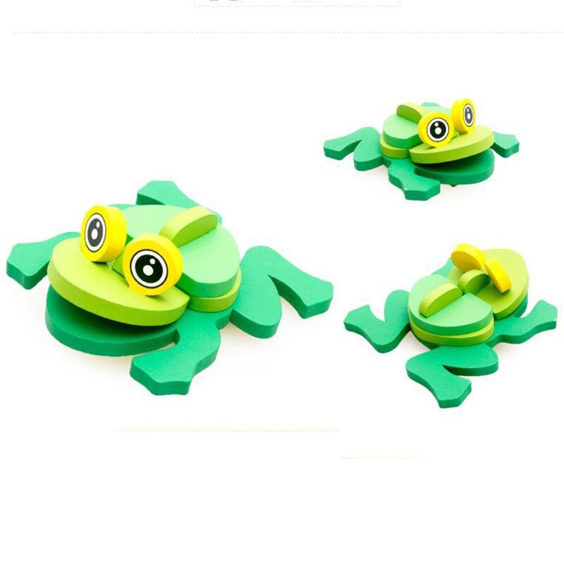 3D Three-dimensional Wooden Animal Jigsaw Puzzle Toys For Children DIY Baby Kids Handmade Wooden Toys Animals Puzzles: Frog