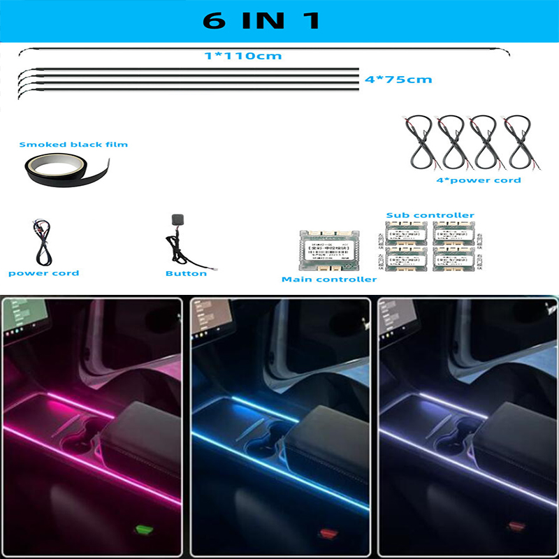 Full Color Streamer Car Ambient Lights RGB 64 Color Universal LED Interior Hidden Acrylic Strip Symphony Atmosphere Lamp 18 in 1: 3000K Golden