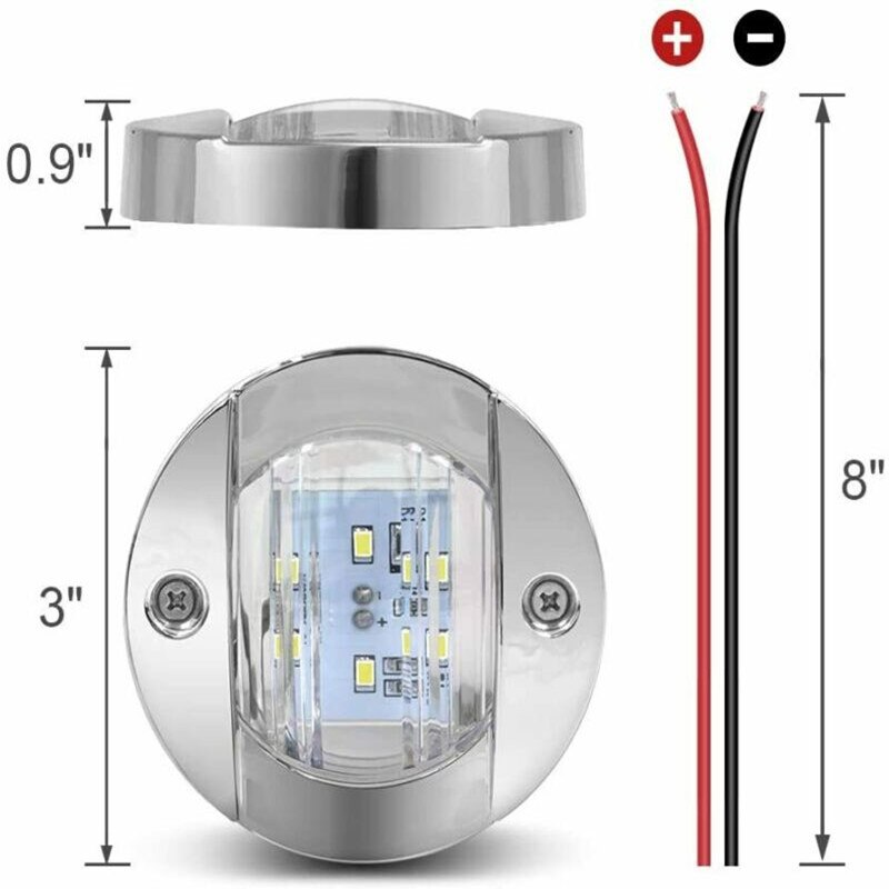 4x 3 " rund marinebåt ledet hyttedekk gangvei kupelys hvitt akterlys 6-2835- smd abs plastbåt ledet akterlys