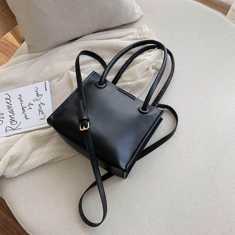 Female Solid Color Simple Pu Leather Crossbody Bags for Women Shoulder Handbags Lady Summer Small Totes Bolso Mujer: Black