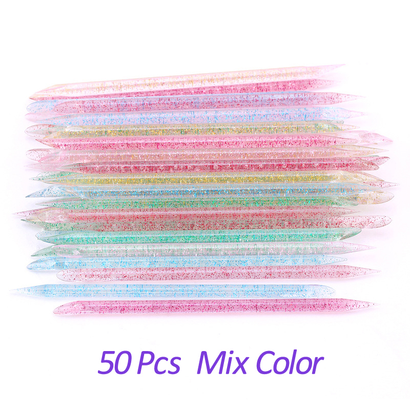 20/50/100 Pcs/Lot bâton d'ongle en cristal Double face cuticule poussoir outils de suppression réutilisable coloré bâton Nail Art soin manucure ensemble: Or
