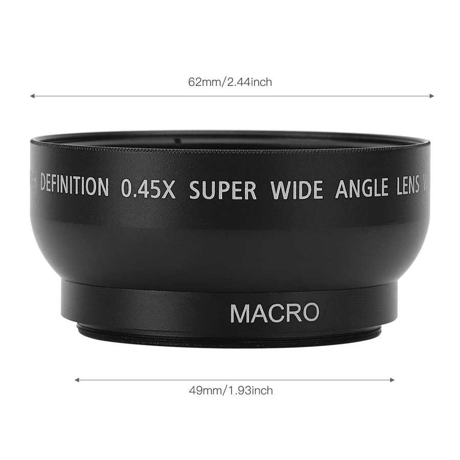 Unidade da lente telefoto filmadoras profissionais JSR & #8209 1155 Avançado 49MM 0 45X Wide Angle Lens Macro Fit para Todos Os 49MM de Diâmetro