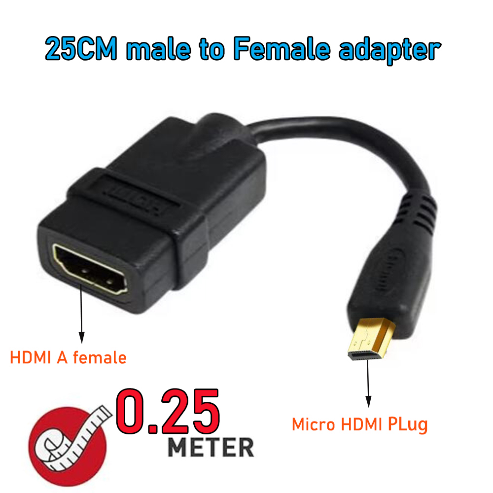 Cable Micro HDMI 4K 60Hz Cable adaptador Micro HDMI a HDMI hembra para cámara Raspberry Pi 5/Pi 4/GoPro Hero 7 6/Sony A6000 HDTV: Negro