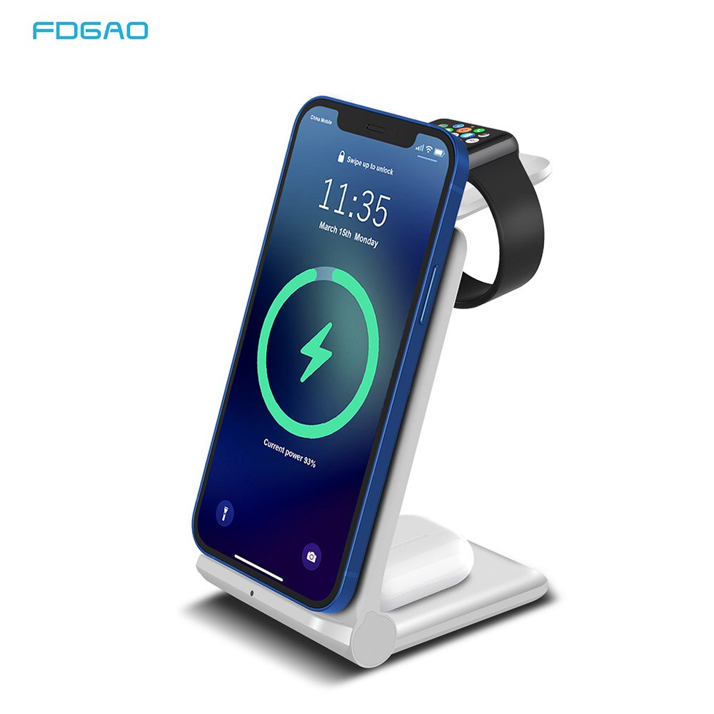 Chargeur sans fil Qi 3 en 1 pour iPhone 13 12 11 XS XR X 8, pour Apple Watch 7 SE 6 5 4 3 AirPods Pro, Station de charge rapide 15W