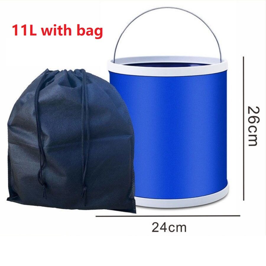 Folding Bucket Portable Wash Outdoor Fishing Bucket Car Storage Box Car Wash Mop Bucket Cleaner: 11L with bag
