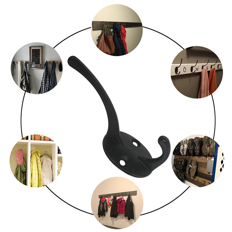 3Pcs Wall Mounted Heavy Duty Dual Coat Hooks Dual Prong Retro Double Utility Rustic Hooks With 2 Screws