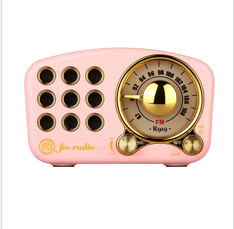 Portable Retro Radio Bluetooth Speaker Walnut Wooden FM Radio Old Fashioned Classic Style Support TF Card Or AUX Cable Play: Pink