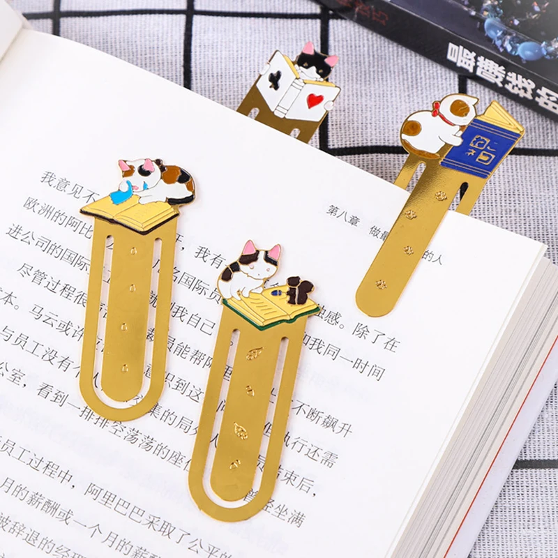 Leuke Kat Bladwijzers Metalen Boek Clips Kawaii Kittens Papieren Pagina Houder Japanse Briefpapier Lezen Gereedschap School Kantoorbenodigdheden
