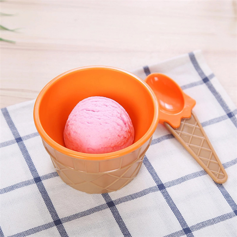 1 Pcs Lovely Kids Ice Cream Bowls With Spoon Reusable For Kids Boys Girls Cute Ice Cream Dessert Tool Set: orange