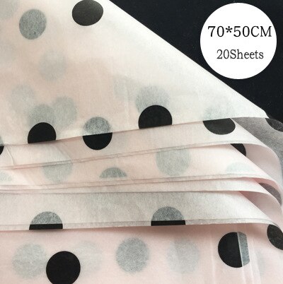 20 stk 50 x 70cm blomsterindpakningspapir stor prik farverigt tryk silkepapir indpakningspapir blomsterindpakningsmateriale: Sort-prik-pink
