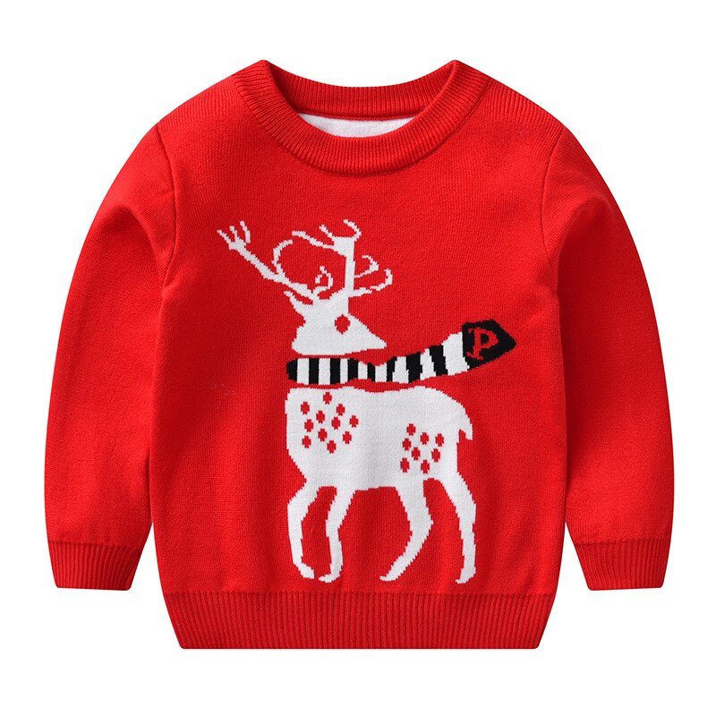 Pull enfant mignon réveillon de noël pull élan pull bébé garçon et fille hauts vêtements chauds rouge vert hiver coton col rond: Rouge / 6-7t