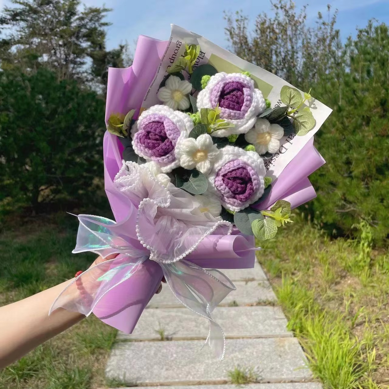 Afgewerkte gebreide bloemen Zonnebloemen gehaakt boeket Creatieve gebreide bloemen Valentijn Moederdag Verjaardag Afstudeercadeaus: Goud