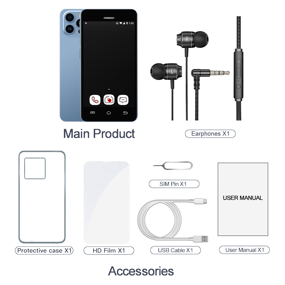 S9 Pro Mini Android8.1 Smart Phone Display da 3,0 pollici 2 GB di RAM 16 GB di ROM con jack da 3,5 mm 3G Piccolo telefono: Blu