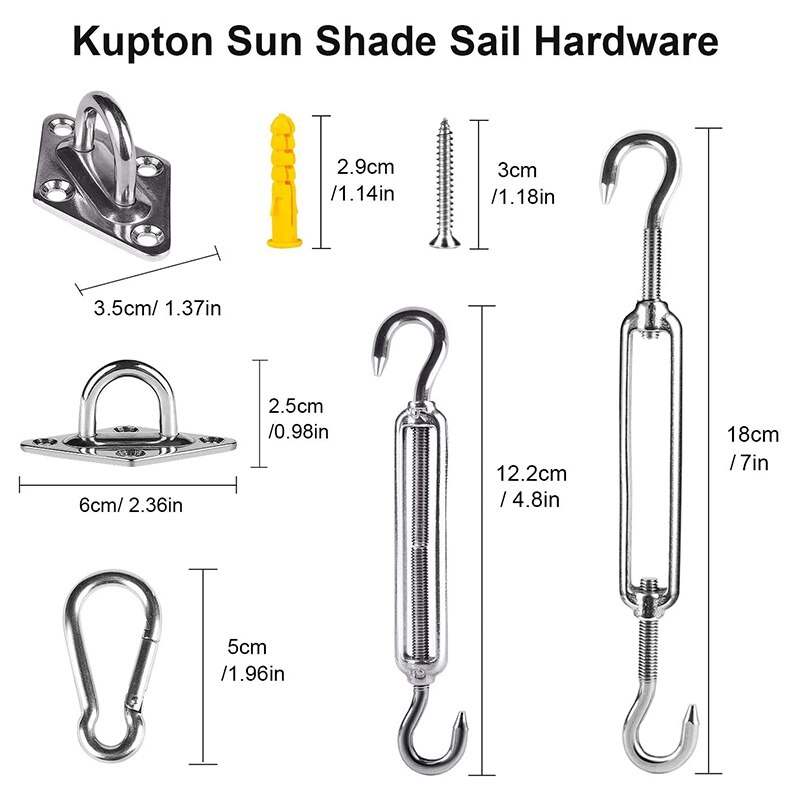 Shade Sail Hardware Kit for Rectangle/Triangle Sun Shade Sails M5 Mounting Hanging Installation Accessory