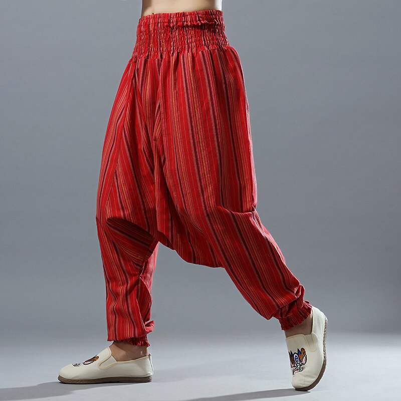 Para Hombre de algodón ropa de bebé hombre Casual Pantalones anchos a rayas Hip Hop pantalones de tiro caído hombres India Nepal pantalones holgados L XL