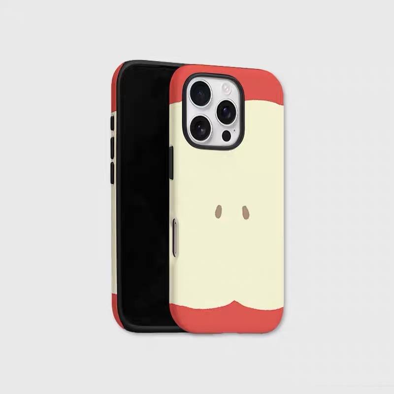 Ins Eenvoudige Apple Core Cartoon Case voor IPHONE 16E 15 14 Pro Max 13 12 Mini 11 Pro XR Acryl TPU Twee in Een Magnetische Telefoon Gevallen