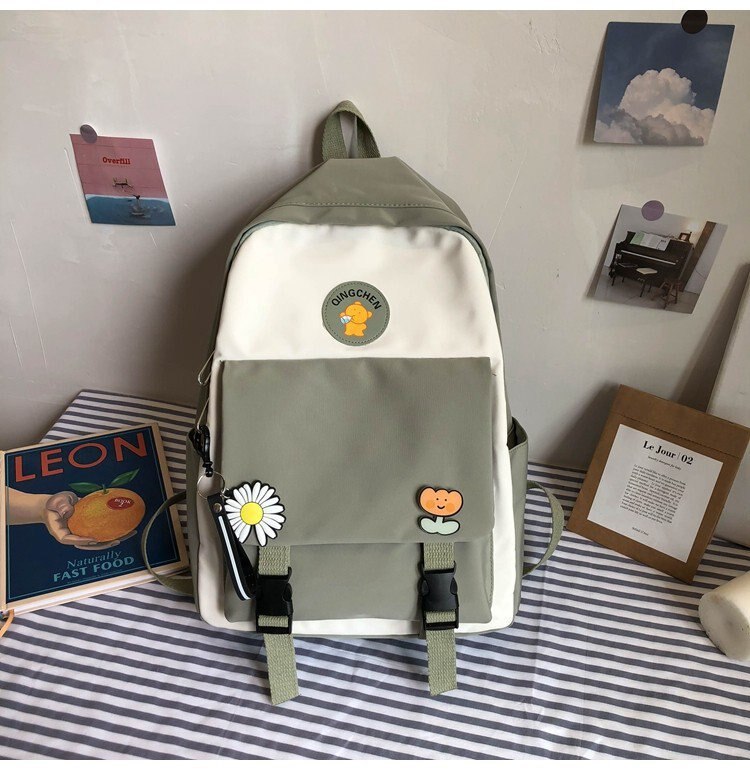 Women School Backpacks Summer Brand Female Canvas Shoulder Bags Students Bookbag Backpack for Teenage Girls: Green