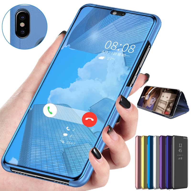 Leder Fall Abdeckungen Für Huawei Honor 10 Lite Luxus Smart spiegel Fall Für Huawei Ehre 9 Lite Licht Flip Fall buch Abdeckung