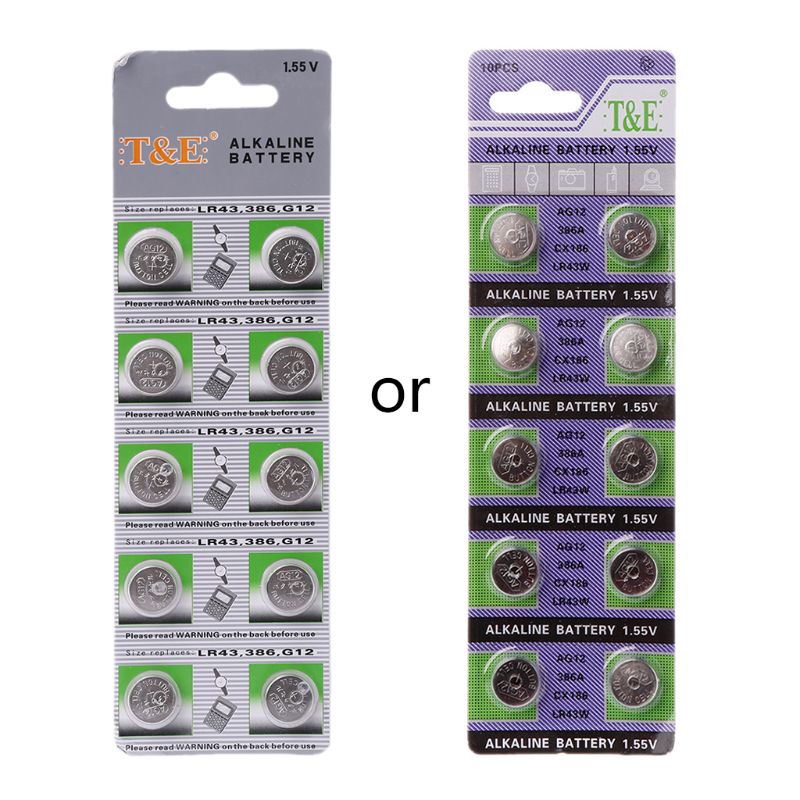 10PCS Alkaline Battery AG12 1.5V LR43 386 Button Coin Cell Watch Toys Batteries Control Remote SR43 186 SR1142 LR1142