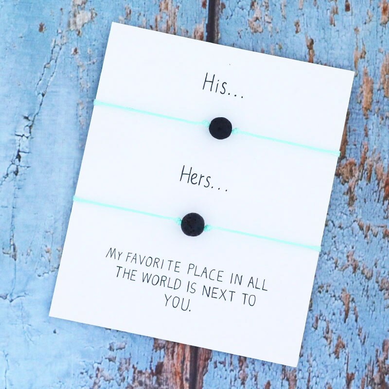 8mm zwarte lava wensarmbanden, bijpassende armbanden met zwart touw, vulkaansieraden voor hem en haar, vriendschapswenskaart: Groente