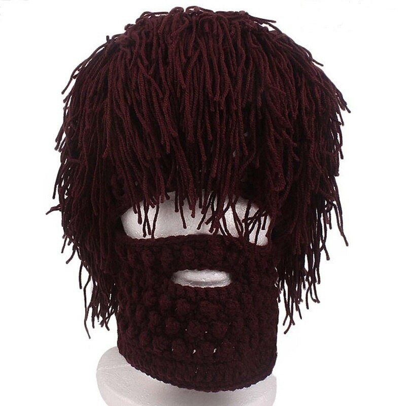 Hechos a mano nuevos gorros tejidos para hombres, sombrero de bigote para invierno, gorros con borla para la cara, máscara para ciclismo, gorro cálido para esquí, divertido sombrero de: Adult    E