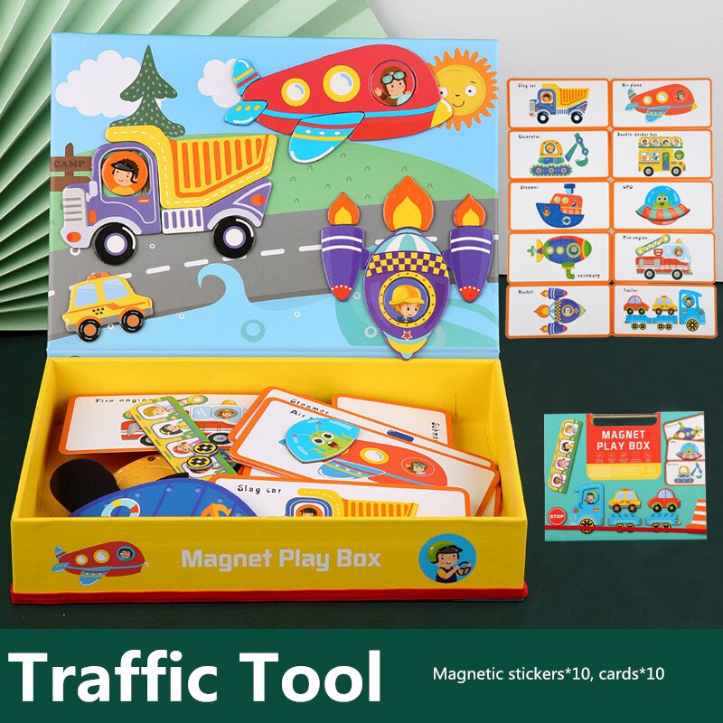 Cartoon Baby Houten Magnetische Puzzel Figuur/Dieren/Voertuig Tekentafel Box Kleuterschool Vroege Educatief Speelgoed Cadeau Voor Kinderen: A3