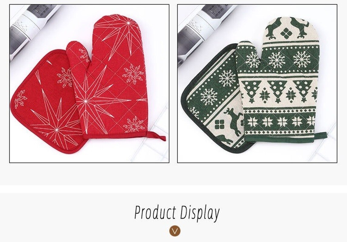 Christmas Anti-scalding Oven Mitts Heat Resistant Microwave Baking Gloves with Pads Year Kitchen Supplies for Family Party