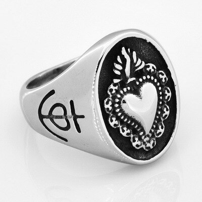 316L Stainless Steel Ladies Mens Biker Punk Sacred Heart Of Jesus God Ring Cross Amulet Jewelry For Man OSR835