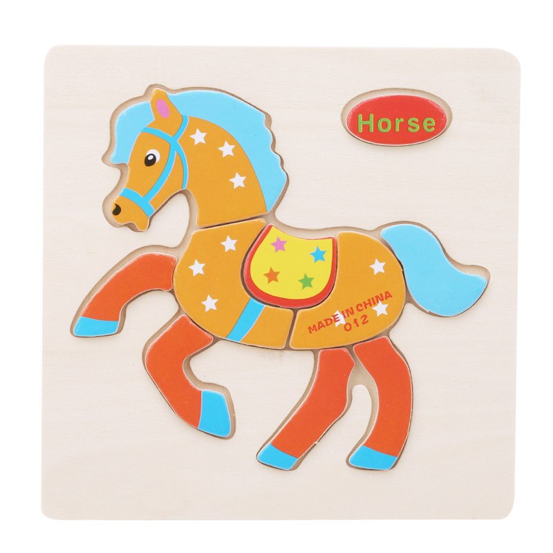 3D Puzzels Puzzel Houten Speelgoed Voor Kinderen Cartoon Dier Verkeer Puzzels Intelligentie Kinderen Vroege Educatief Speelgoed Kids: Horse