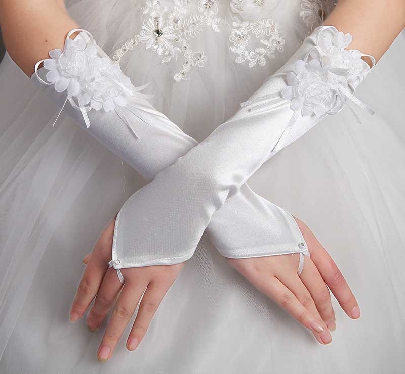Kid barn blomst pige lange hvide røde handsker studerende blonde handske kostume handsker dacning handske