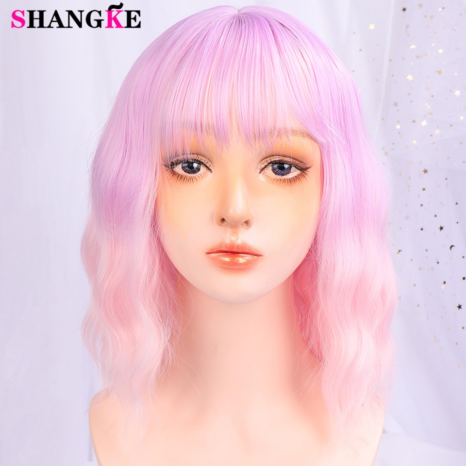 Peluca sintética shangke de pelo corto ondulado con degradado ombré, ideal para cosplay diario de estilo bob de fibra resistente al calor para mujer.